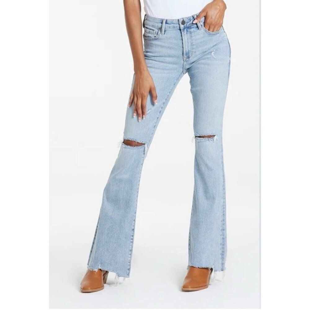 dear john rosa flare women's light blue distressed jeans Denim High Rise 29